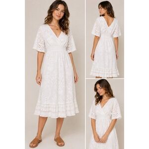 Farm Rio for Anthropologie OffWhite Lace Devore Midi Dress M